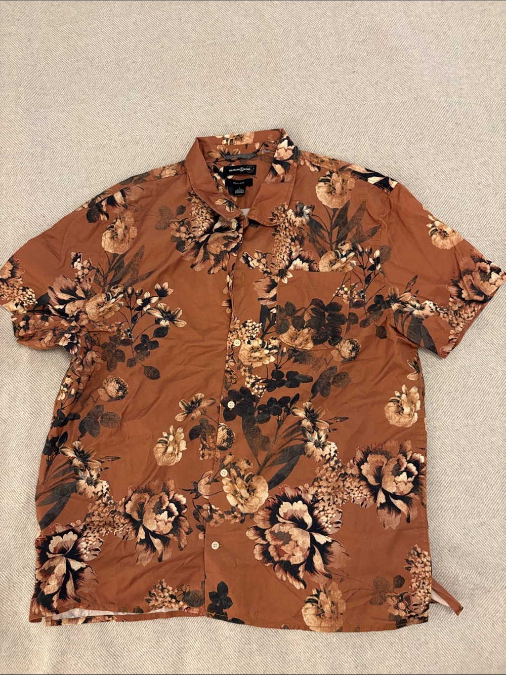 Treasure & Bond Rust Brown Floral Short-Sleeve Button-Up